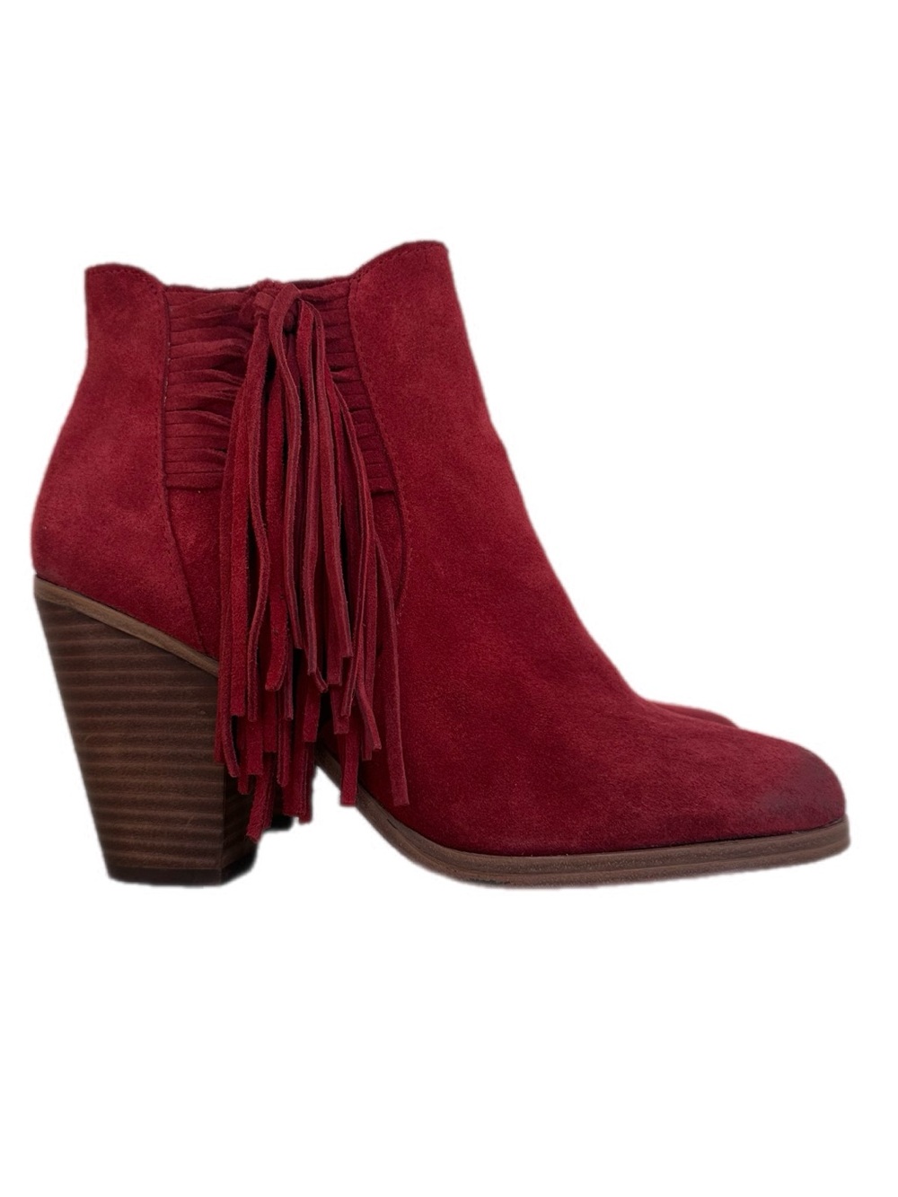 Vince Camuto Harlin Suede Leather Fringe Ankle Booties Block Heel size 7.5